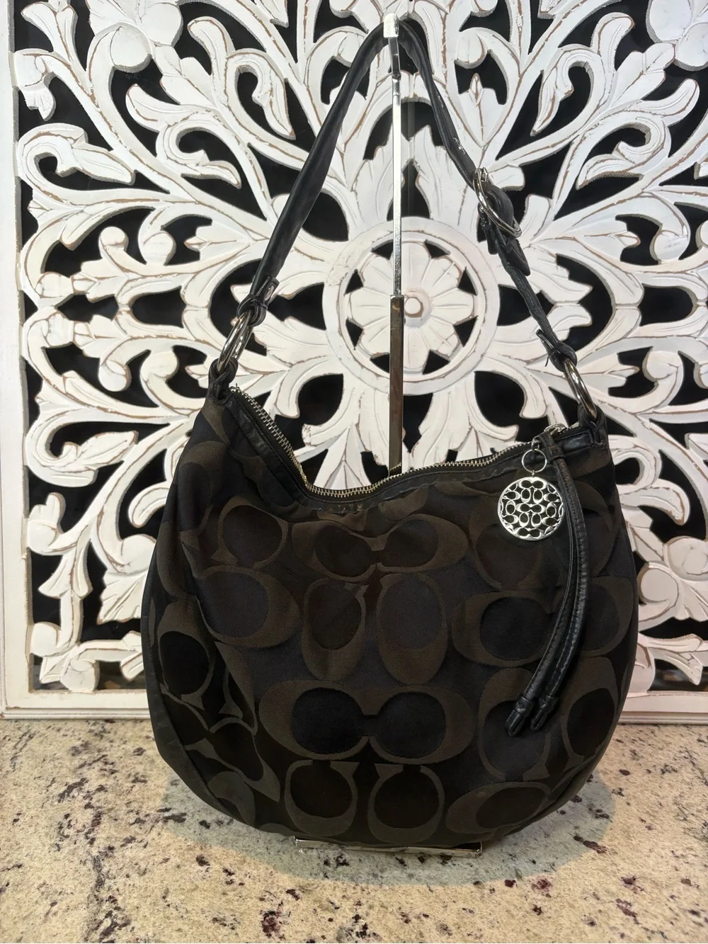 Coach #13642 Ali Signature Sateen Hobo Bag with Silver Charm